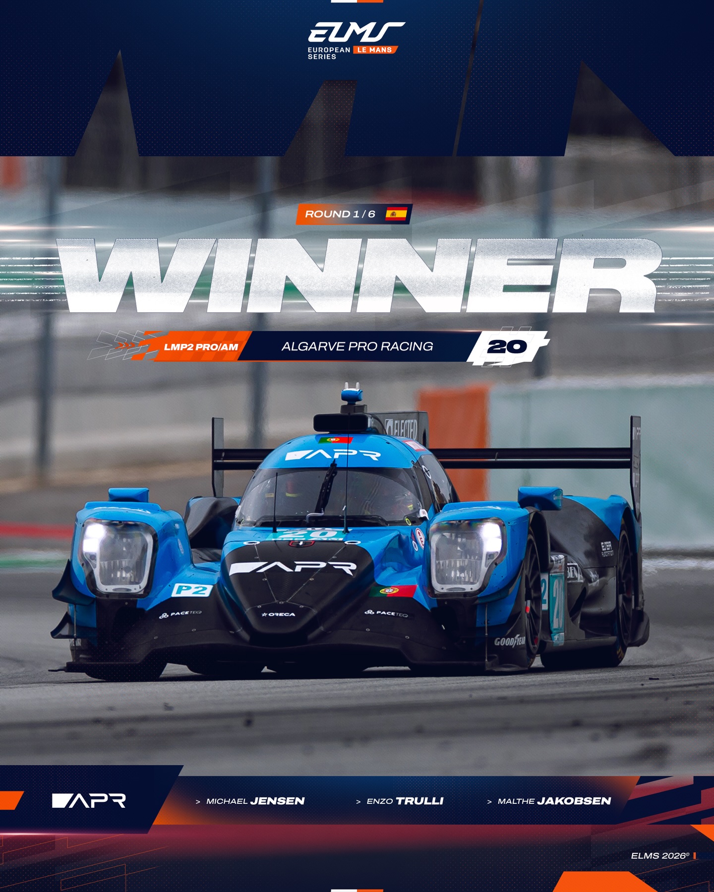 First race of the season, first win for this LMP2 Pro/Am outfit in #ELMS 🙌 The #20 @apracingteam tea