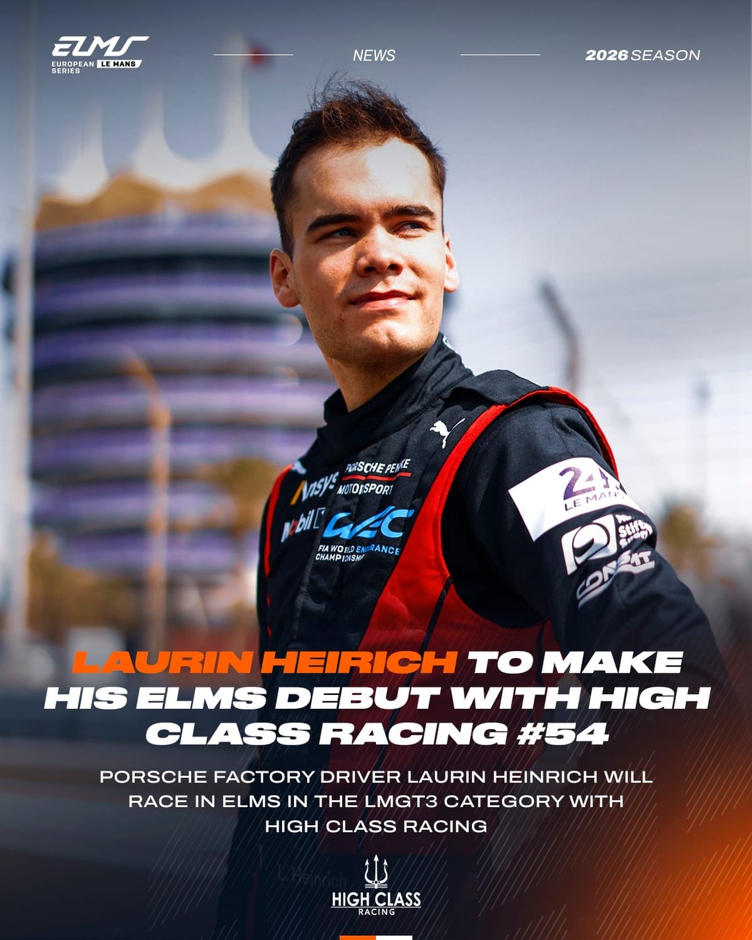 Back in ELMS with big ambitions. @highclass.racing reveals its 2026 lineup. 👊 Porsche GTP driver @la