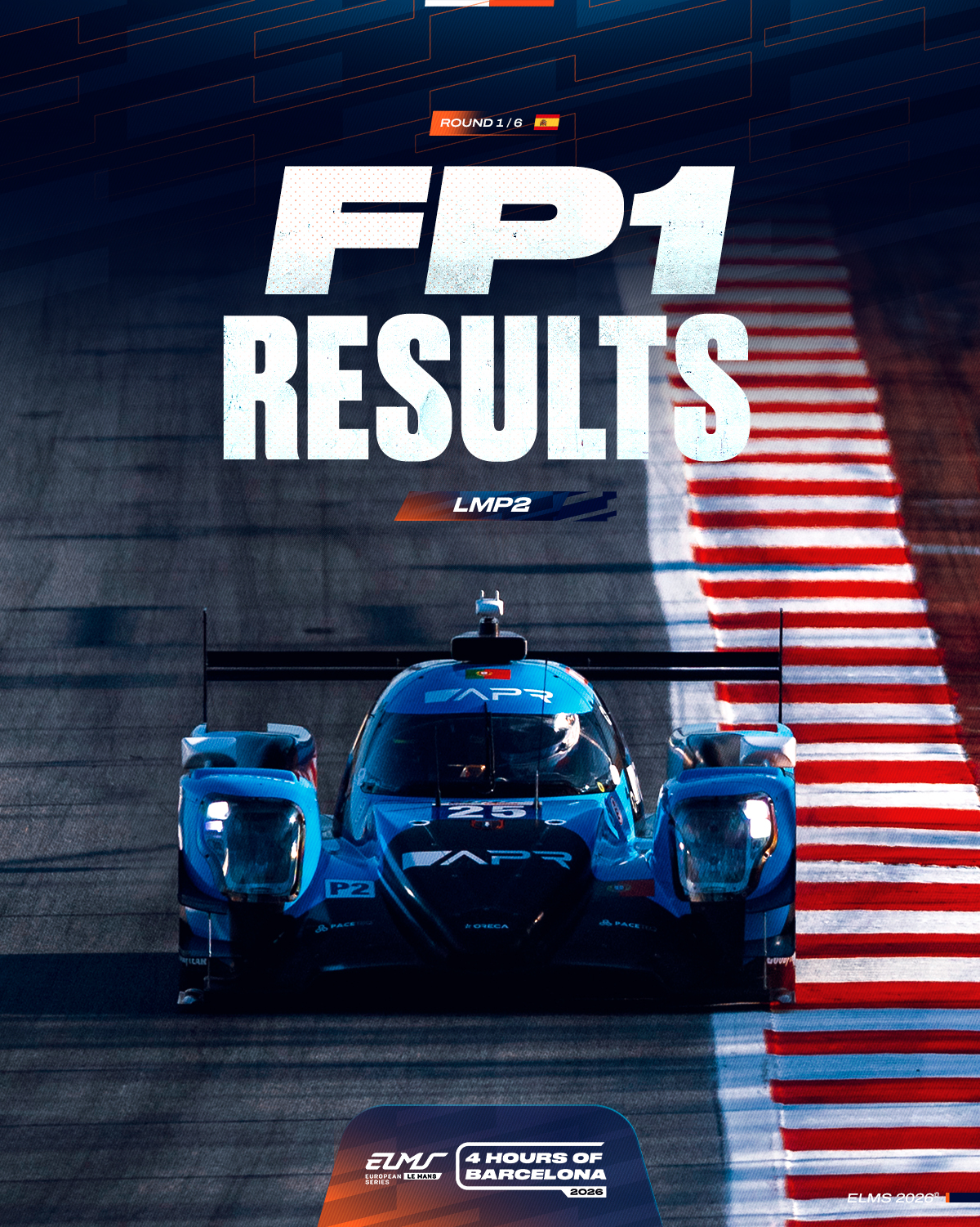 FP1 goes to @apracingteam. 👊 The No.25 Oreca 07 tops the session in Barcelona, with strong performan